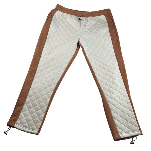 MCM XXXII Quilted 2 Pc Zip Up Hoodie Sweatshirt Jogger Pants Set Brown Cream 2XL - Picture 9 of 13